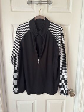 Jofit Black Half-Zip Pullover with Black & White Striped Sleeve